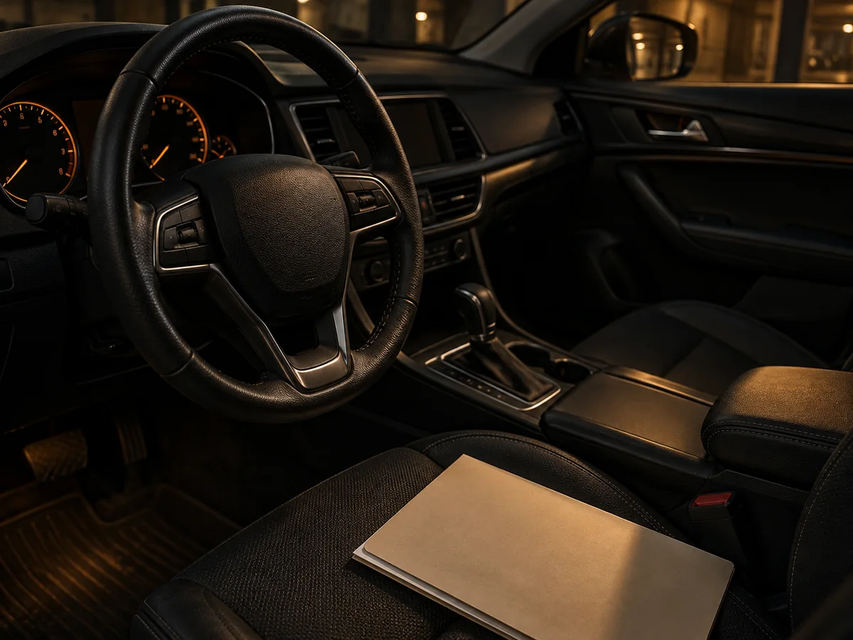 Vehicle history report and purchase paperwork