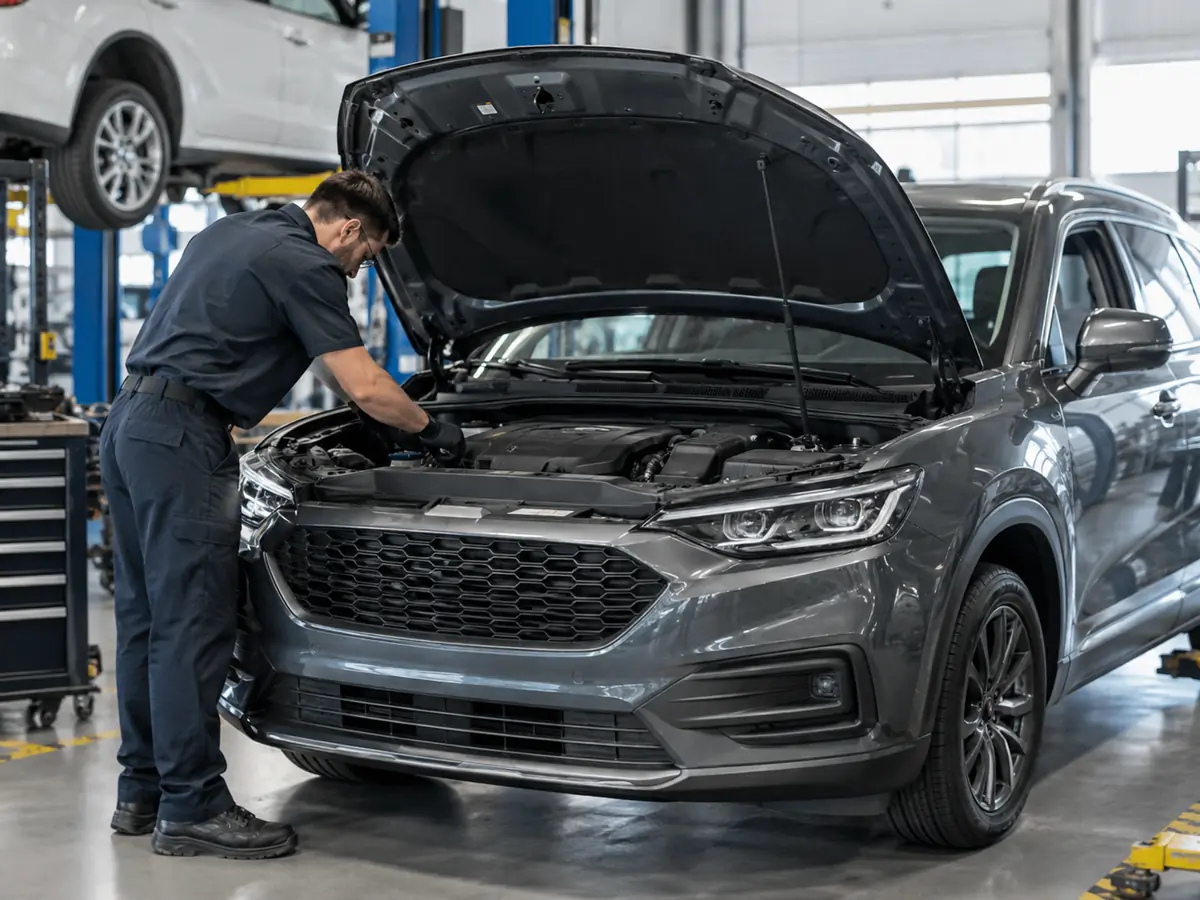 Vehicle engine undergoing repair