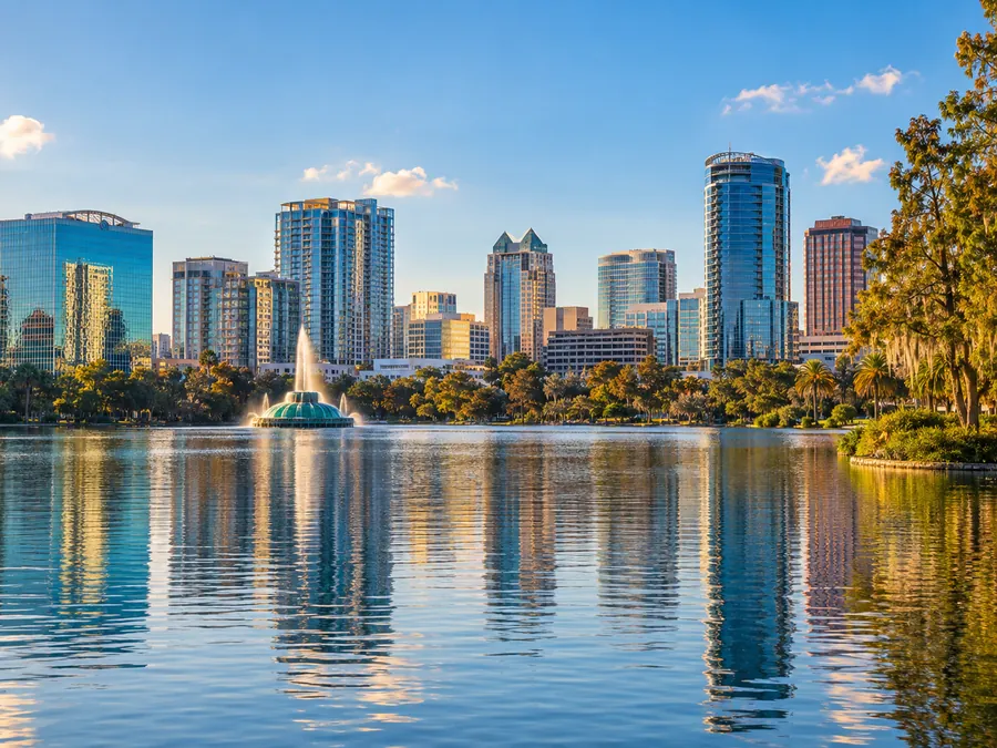 Florida city skyline at sunset