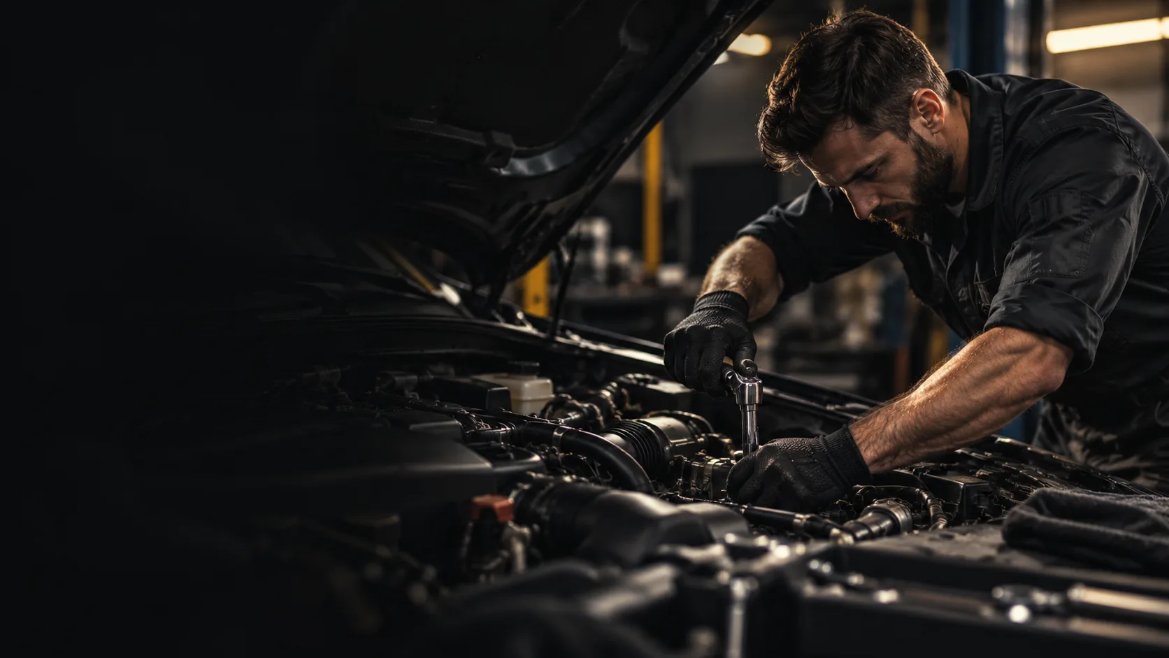 Mechanic working on an automotive engine